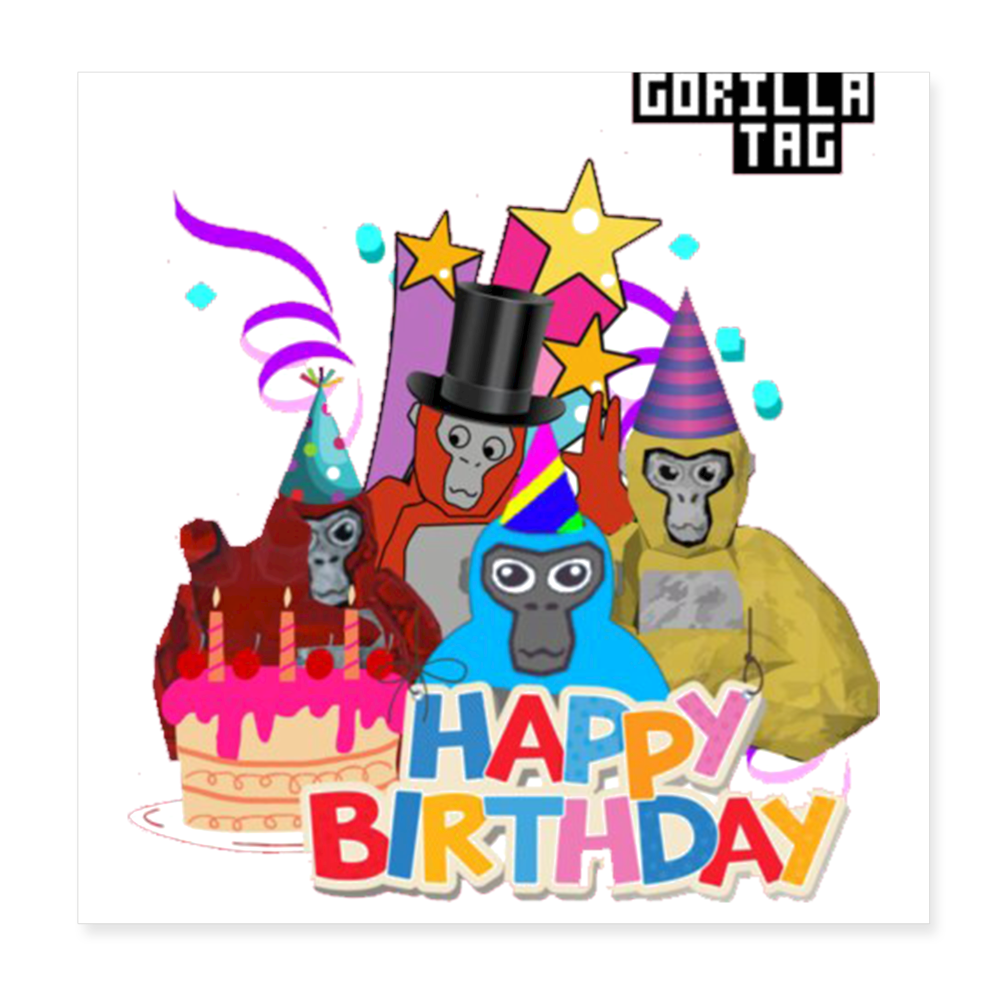 Birthday Gorilla Poster 8x8 - white